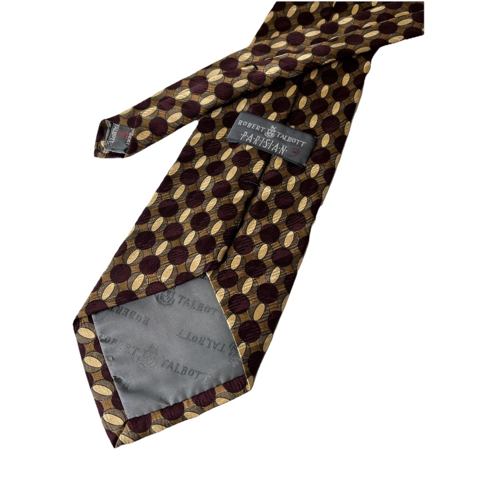 Robert Talbott Parisian 4" Burgundy Gold Geometric Silk Neck Tie Quiet Luxury - Picture 2 of 6